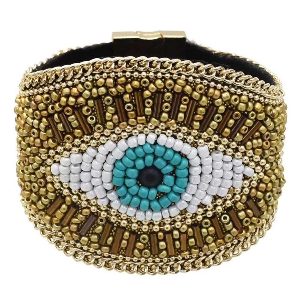 GORGEOUS rice beads evil eye bracelet